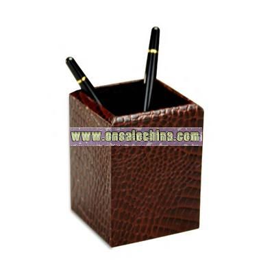 Crocodile embossed leather pencil cup
