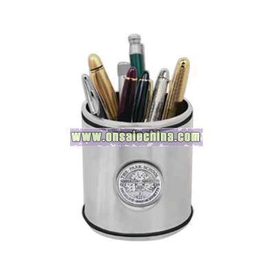 Stainless steel pen caddy with QC medallion