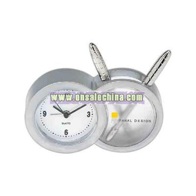 Double clock with pen holder