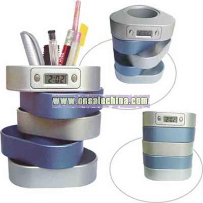 Pen holder with LCD clock