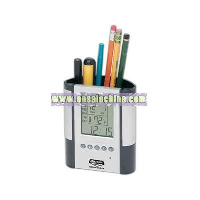 Elegant pen holder and clock with large LCD display