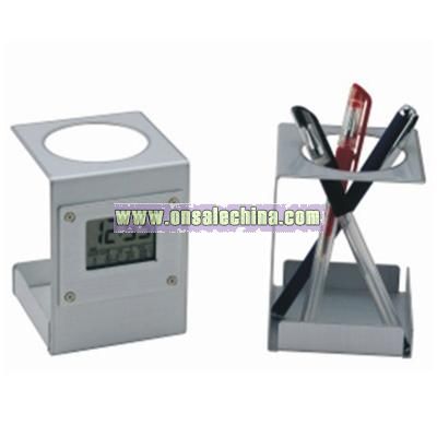 Pen holder with Clock