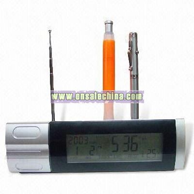 Novelty Digital Clock with Radio and Pen Holder