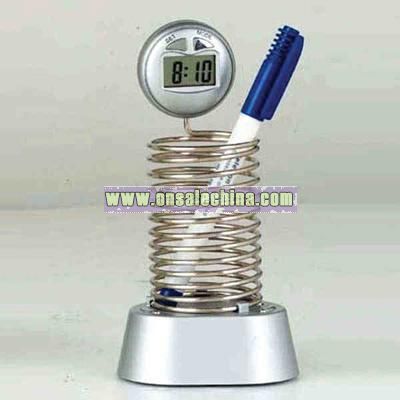 Screw shape spring pen holder with real time display.