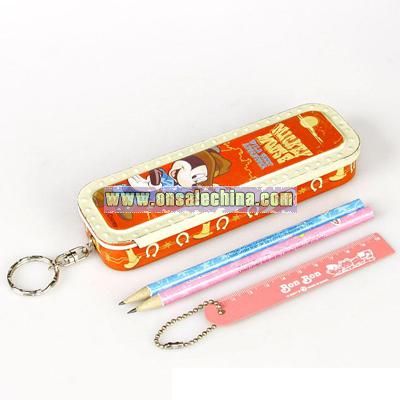 Two layer pencil case with keychain