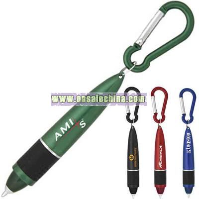 Pocket sized retractable ballpoint pen with carabiner