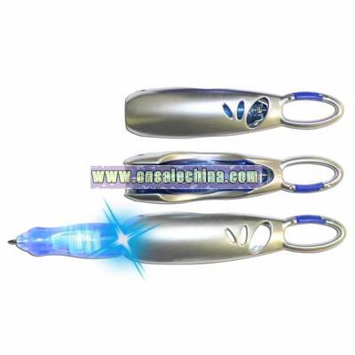 Light up pen with carabiner clip