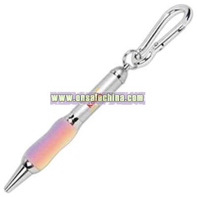 Gel tip pen with carabiner and multi color LED light
