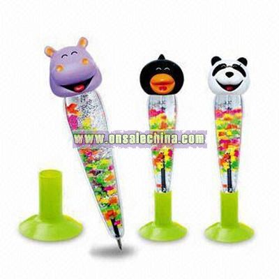 Liquid Body Funny Pens with Animal Shaped Suction Cup Cap