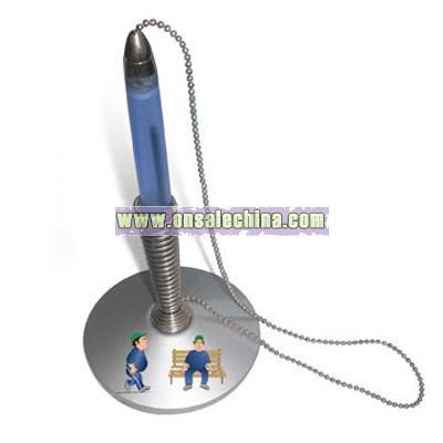 Table Pen Metal Spring Stand with Chain and Plastic Pen Barrel