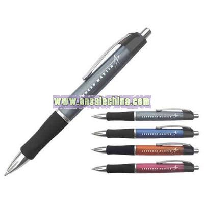 Pen with three pearlized barrel with rubber grip