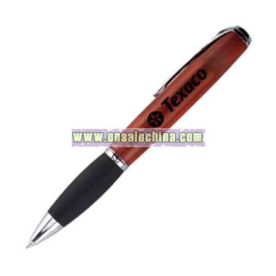 Wood pen with oversized construction and soft rubber grip