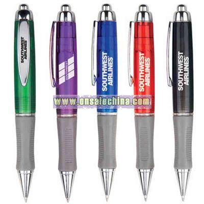Click action ballpoint pen with jumbo barrel and rubber grip