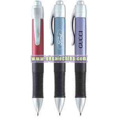 Click action pen with silver tip and button