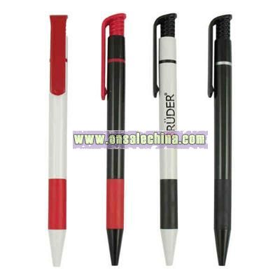 Click action plastic ballpoint pen with rubber grip