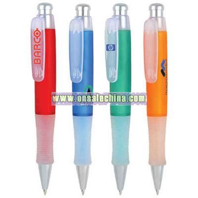 Click action mechanism ballpoint pen with frosted white grip and clear clip