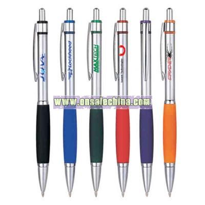 Click action metal ballpoint pen with rubber grip
