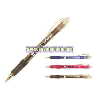 Smooth plunger action ballpoint pen with matching contoured comfort grip