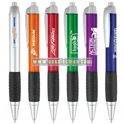 Click action plastic ballpoint pen with black comfort grip