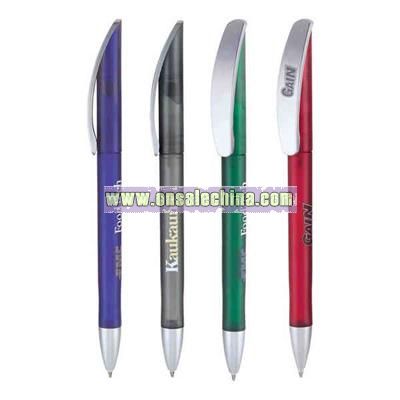 Twist action ballpoint pen with matte silver clip and trim