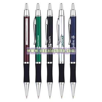 Rubber grip click action metal ballpoint pen