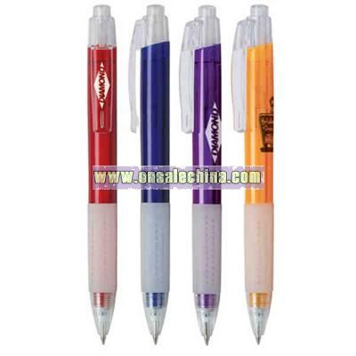 Click action plastic ballpoint pen with frosted rubber grip