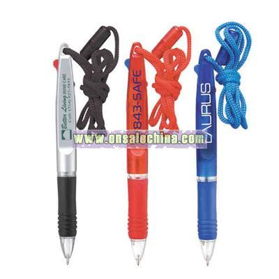 Rope pen with two colors of ink.