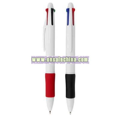 Plastic pen with four click slides for different colors