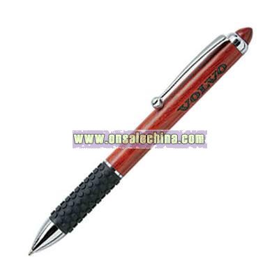 Wooden ballpoint pen with shiny chrome trim