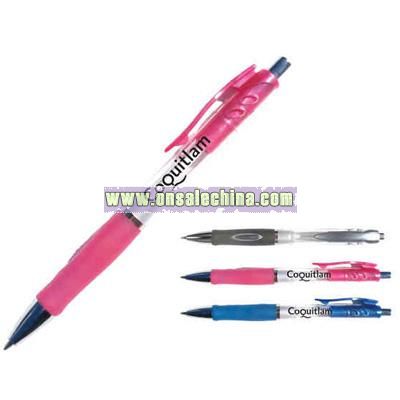 Plastic ballpoint pen with rubber comfort grip