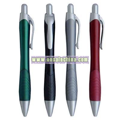 Ballpoint pen with click action and soft rubber grip
