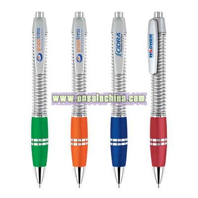 shiny spring wrapped body style plastic ball pen