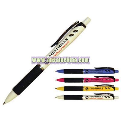Ergonomic shaped pen with ribbed comfort grip