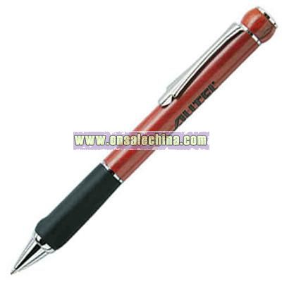 Wood ball point pen with shiny chrome trim