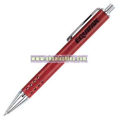 Wood ball point pen with perforated grip