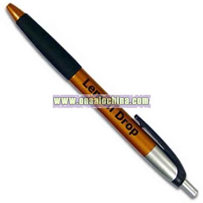 Ballpoint plunger pen with grip.