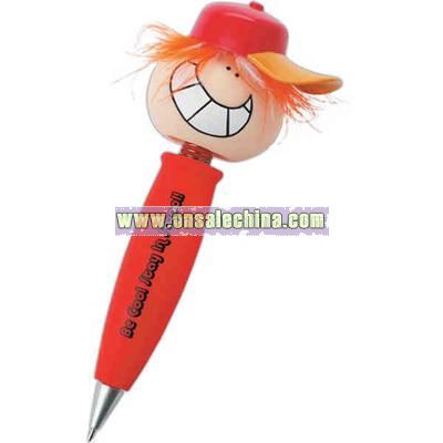 Pen with funny face head on top with removable cap on head
