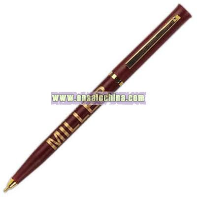 Twist action pen with matte finish and gold accent