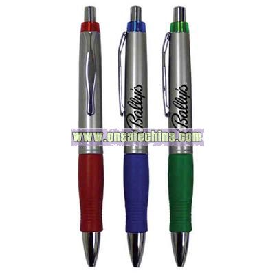 Ballpoint pen with chrome like accents and large grip