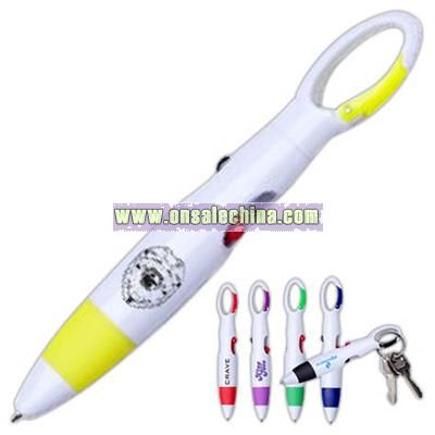 Rubber grip pen with oval shape and carabiner end