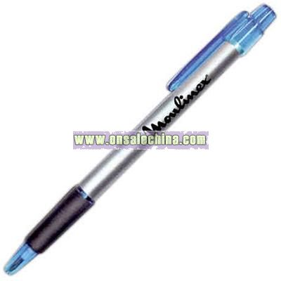 Silver plastic pen with rubber gripper