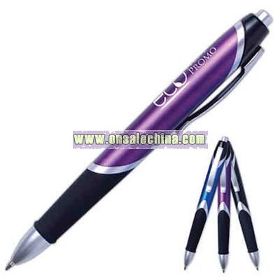 Metallic barrel pen with rubber grip