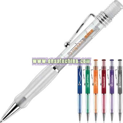 Plastic transparent squiggly pen with clear rubber comfort grip
