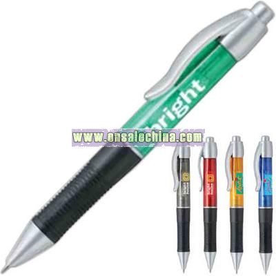 Jumbo click action plastic ballpoint pen with solid black rubber grip