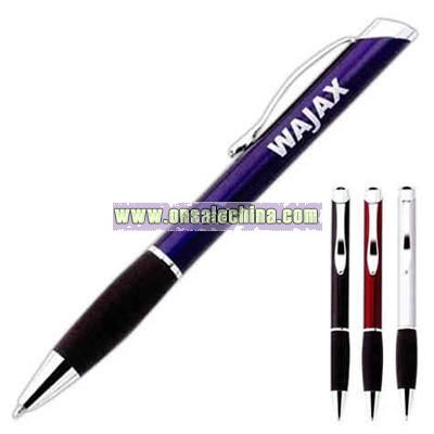 Twist-action ballpoint metal pen with rubber grip