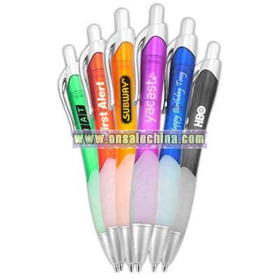 Translucent chubby writing ballpoint pen with frosted grip section