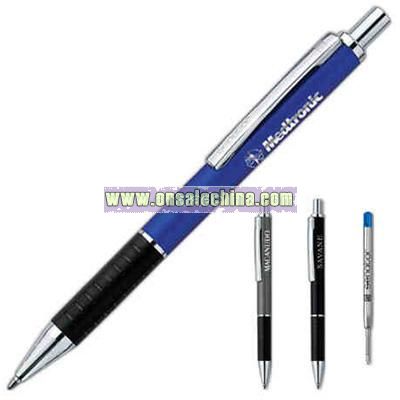 Retractable ballpoint pen with soft black grip section