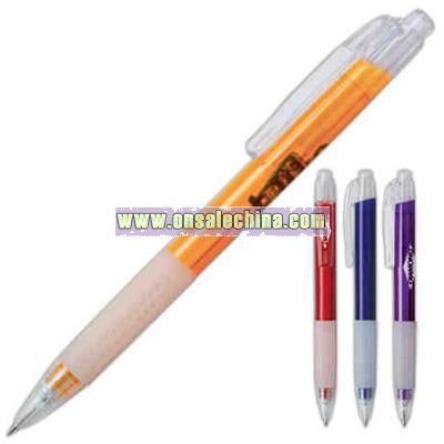 Click action plastic ballpoint pen with frosted rubber grip