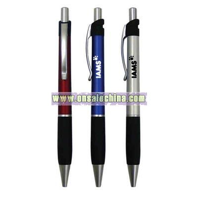 Thin metal ballpoint pen with large rubber grip