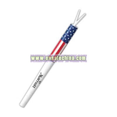 Ballpoint pen with neck rope and US flag design on cap